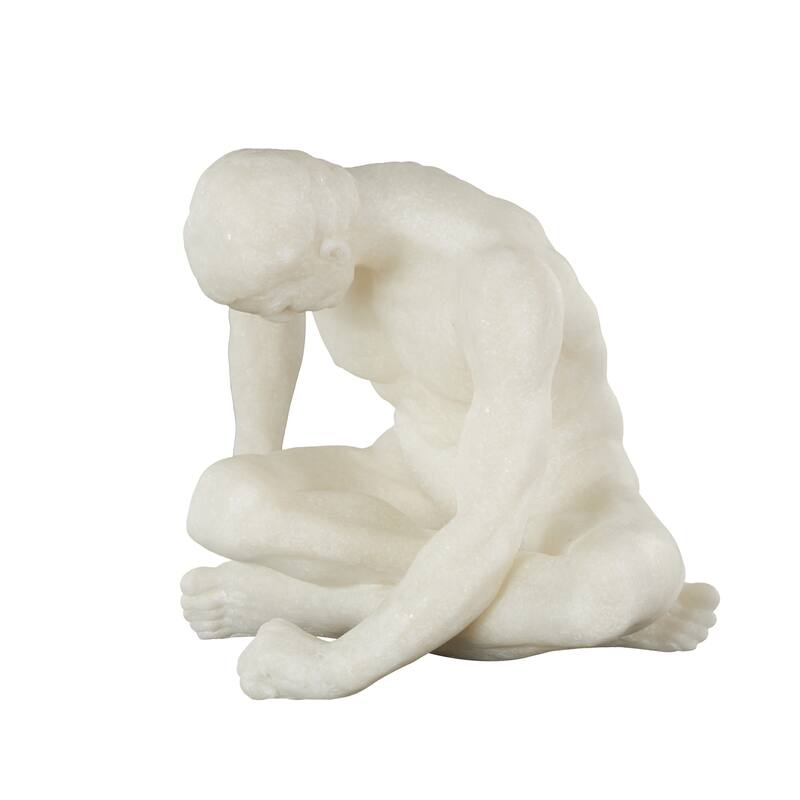 White Polystone Sitting People Decorative Sculpture with Shimmer