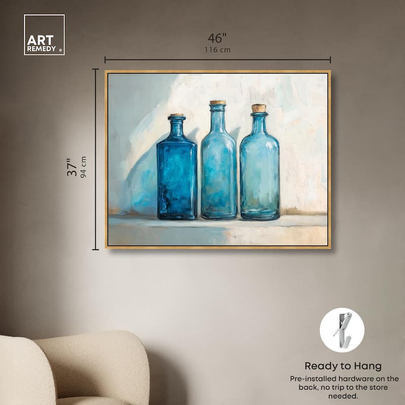 Three Blue Bottles Canvas by Art Remedy