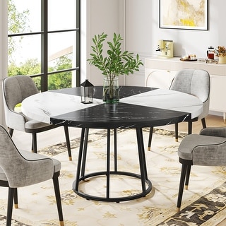 47 inch Large Round Dining Kitchen Dinner Table for 4 People with Faux