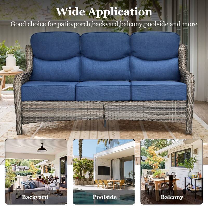 Pocassy 6 Pieces Outdoor 6 Inch Sofa Swivel Chair Ottoman with Fire Table