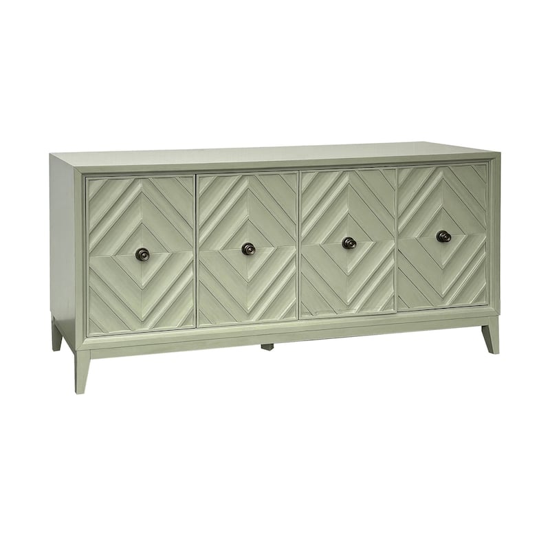 70 in. Green Solid Wood 4 Door Media Credenza_Sideboard