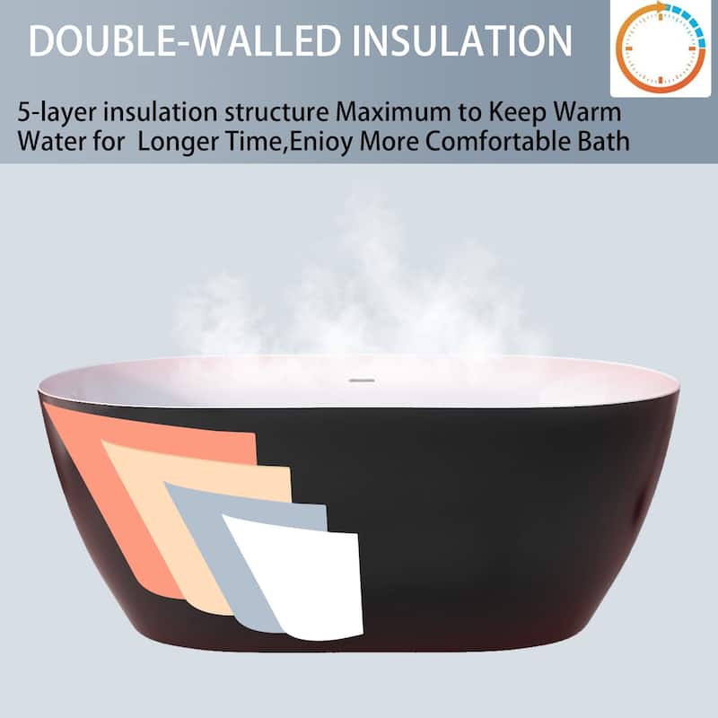 51 in./ 59 in./ 67 in. Acrylic Freestanding Soaking Bathtub with Drain and Adjustable Support Legs