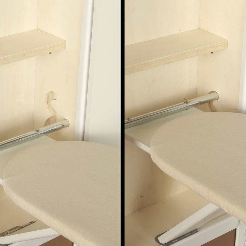 Household Essentials In-Wall Recessed Ironing Board Cabinet with Storage Shelves, Wood
