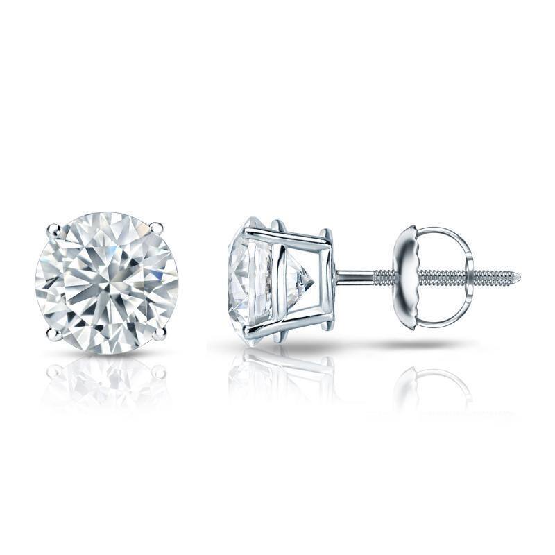 Auriya 18k Gold Round Diamond Stud Earrings 1 3/4ctw Certified - White