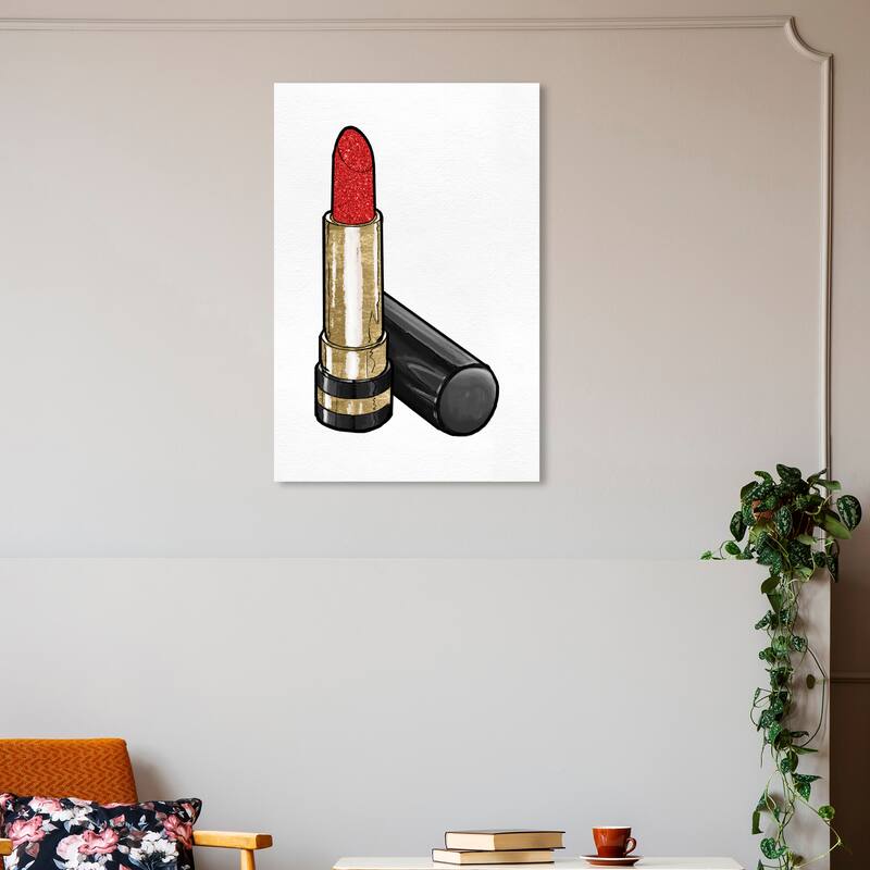 Wynwood Studio Canvas Fashion and Glam Fancy Lipstick III Gold and Metallic Gold Glam Wall Art Canvas Print - 30 x 20