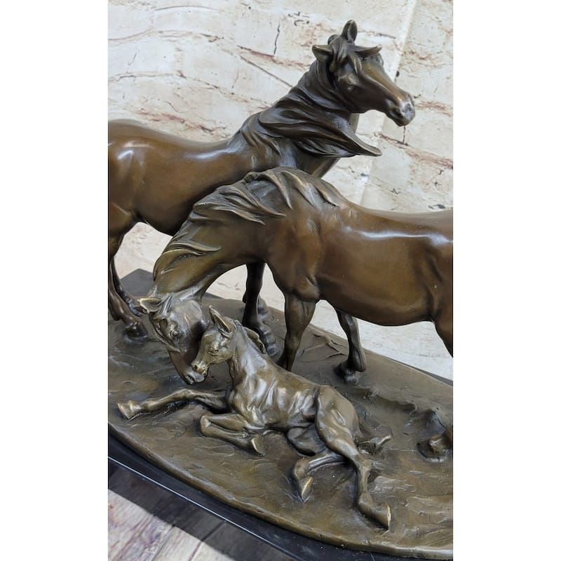 Horses Harmony Stallion Bronze Sculpture Statue Hot Cast Marble Base Figurine Sa