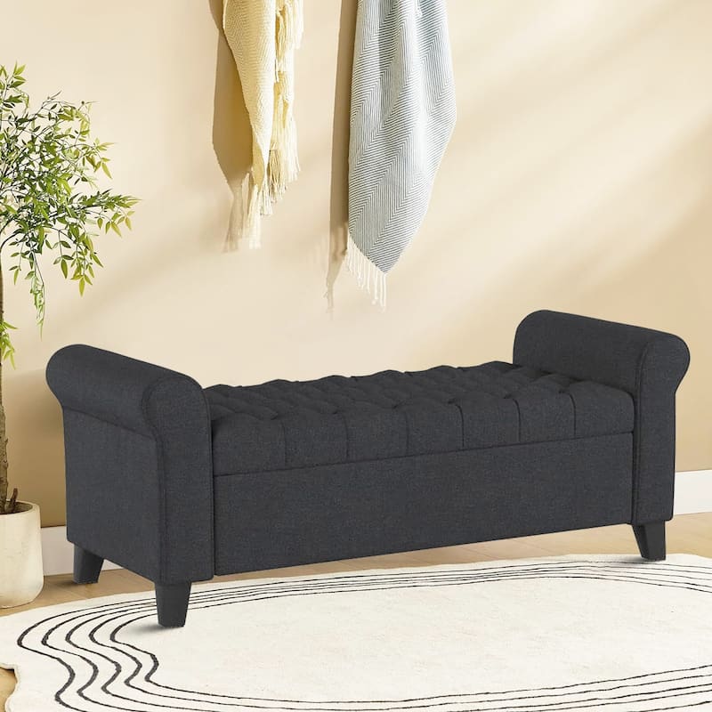 Modern Stylish Upholstered Storage Bench with Flip Top - Dark Gray