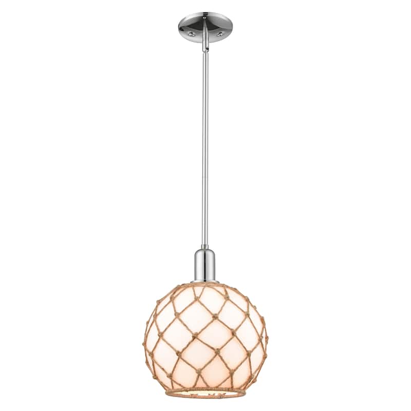 Innovations Lighting Endless Possibilities Arcadia - Farmhouse Rope - 1 Light 10" Stem Hung Mini Pendant - White Glass with Brown Rope/Polished Chrome