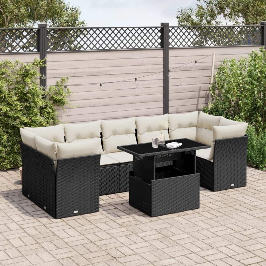 vidaXL Patio Sofa Set with Cushions Outdoor Furniture 8 Piece Poly Rattan - 21.7 x 39.4 x 28.7 in