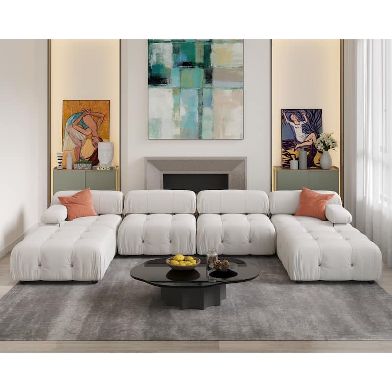 162.98" U-shape Velvet Sectional Sofa Oversize Modular Soft Couch