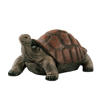 XBrand Brown and Black Concrete/MgO Walking Tortoise Statue, Indoor or Outdoor Décor, Natural Design Sculpture