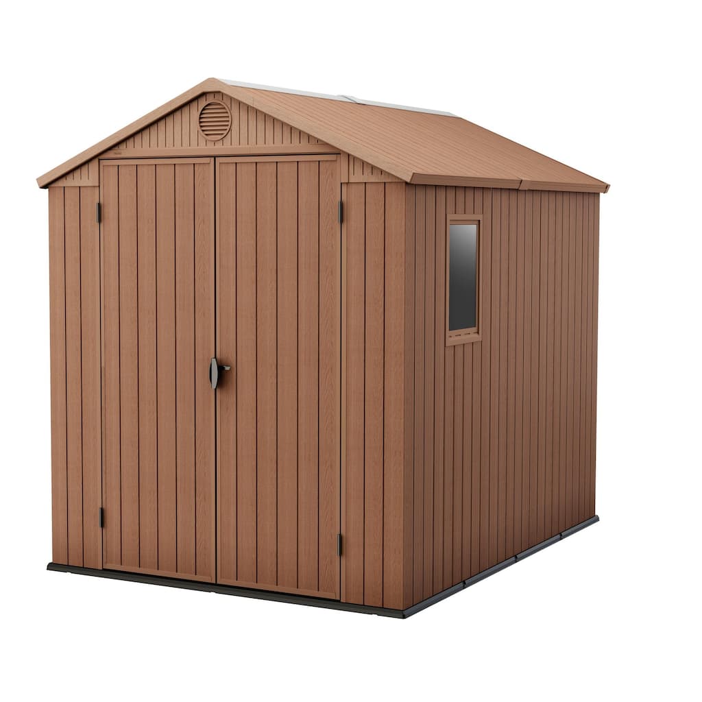 Keter Darwin 6x8 ft. Resin Outdoor Storage Shed With Floor for Patio Furniture and Tools, Brown