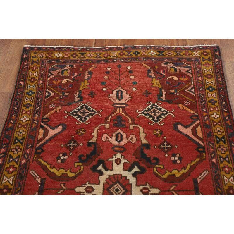 Hand Knotted Oriental 100% Wool Carpet Traditional Geometric Red Heriz Runner Rug - 10' 8'' X 3' 2''