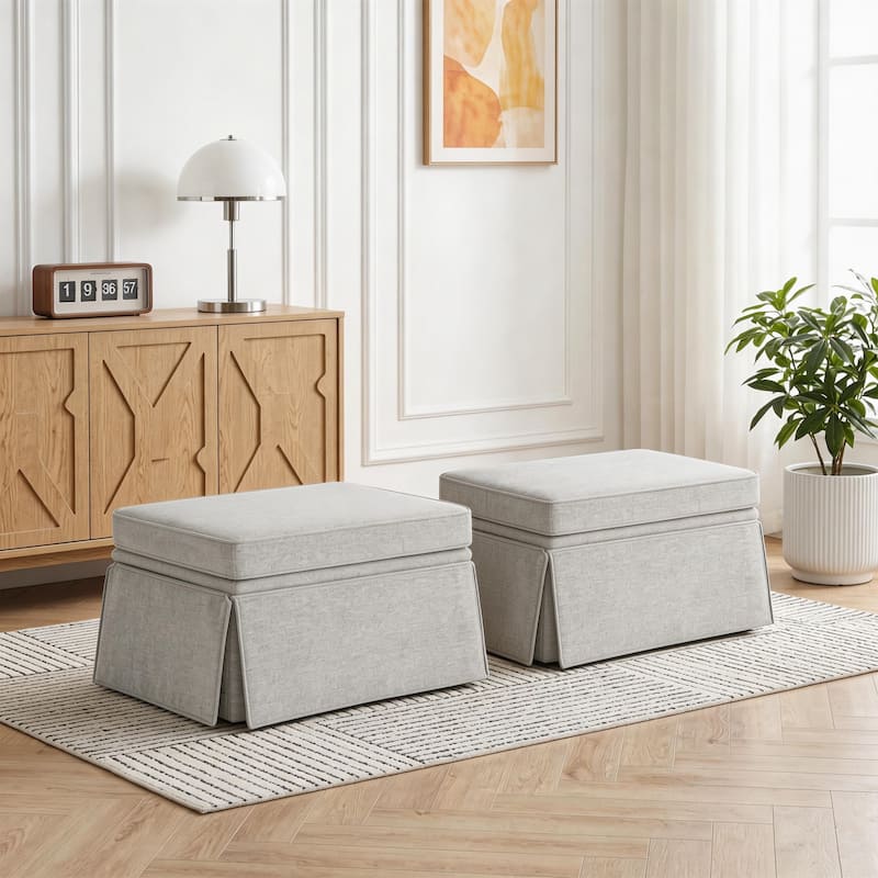 2 Set Rectangle Chenille Upholstered Storage Ottoman