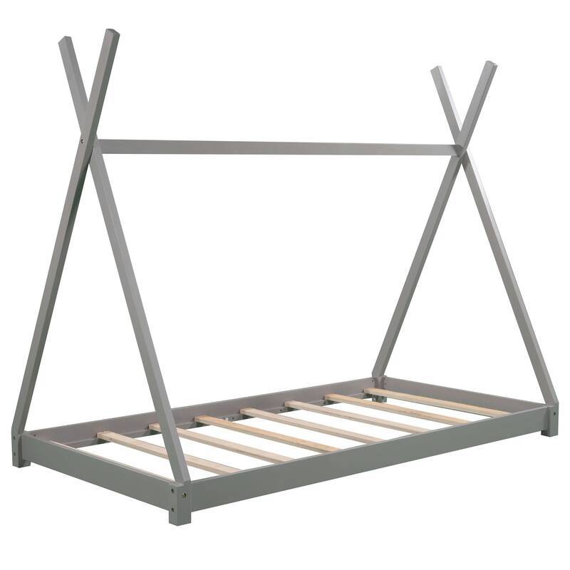 Sturdy Twin House Bed Frame for Kids with Hanging Space and Easy Access