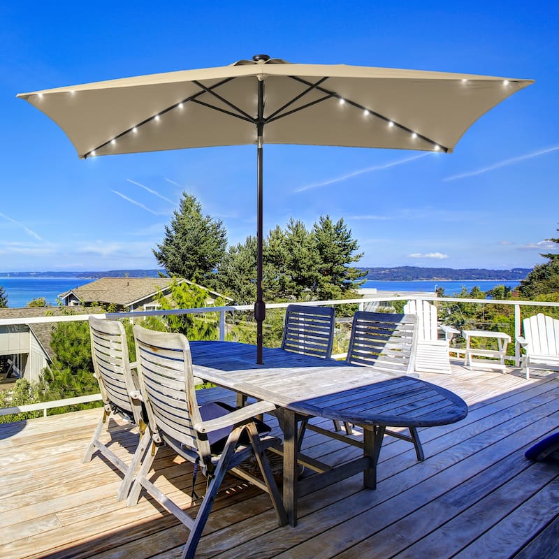 Bonosuki 10 x 6.5ft LED Patio Rectangular Umbrella Outdoor Market Umbrella Aluminium/Steel with Tilt and Crank