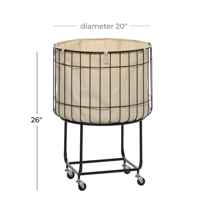 Metal Deep Set Wire Basket Storage Cart with Wheels and Fabric Lining - Black - Roche River Decor