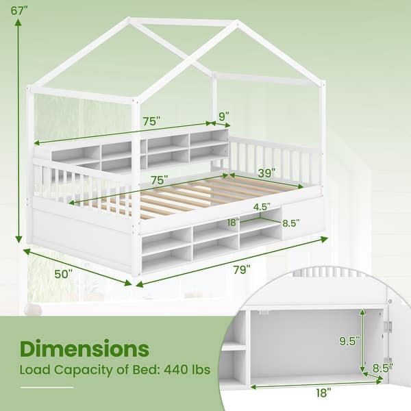 House Bed for Kids, Twin Size with Roof and 14 Storage Cubes & Cabinet