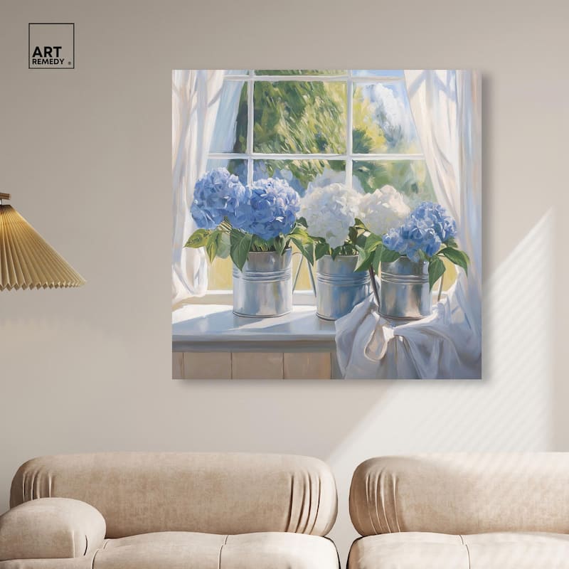 Sunlit Hydrangeas Canvas by Art Remedy, Gallery Wrapped