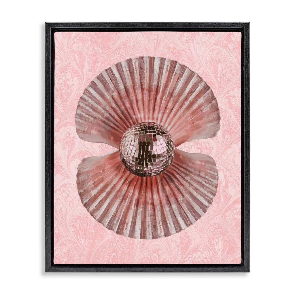 Stupell Disco Ball Clam Pearl Framed Floater Canvas Wall Art Design By Lil' Rue