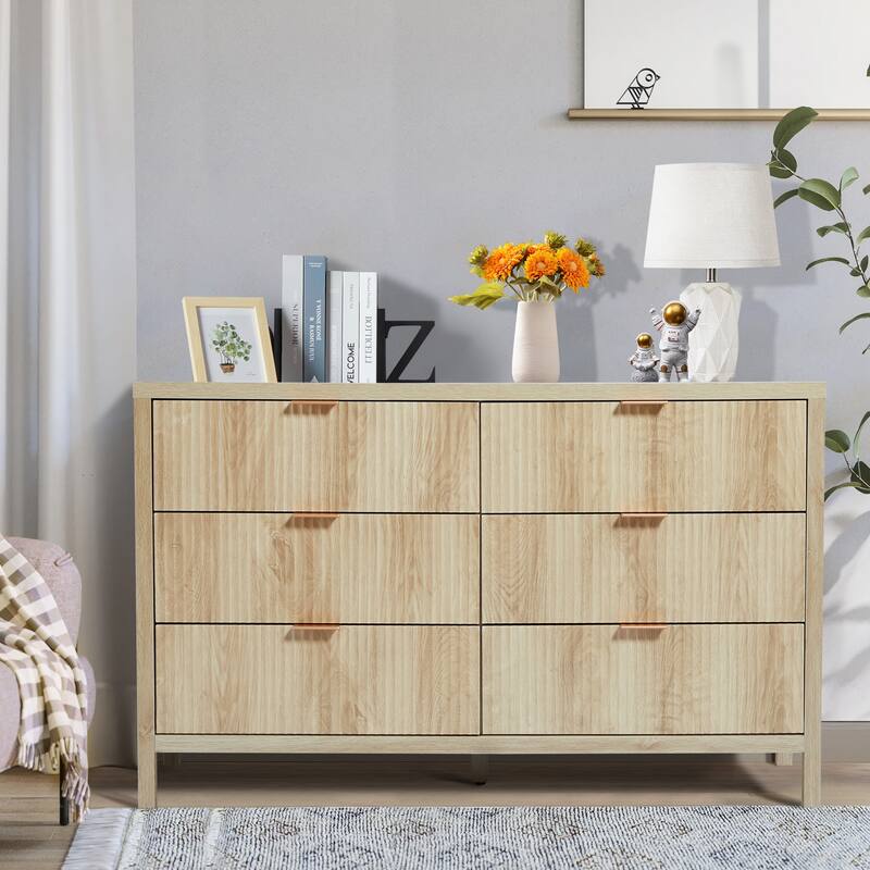 Wooden 6 Drawer Storage Dresser Cabinet/Chest of Drawers - Natural