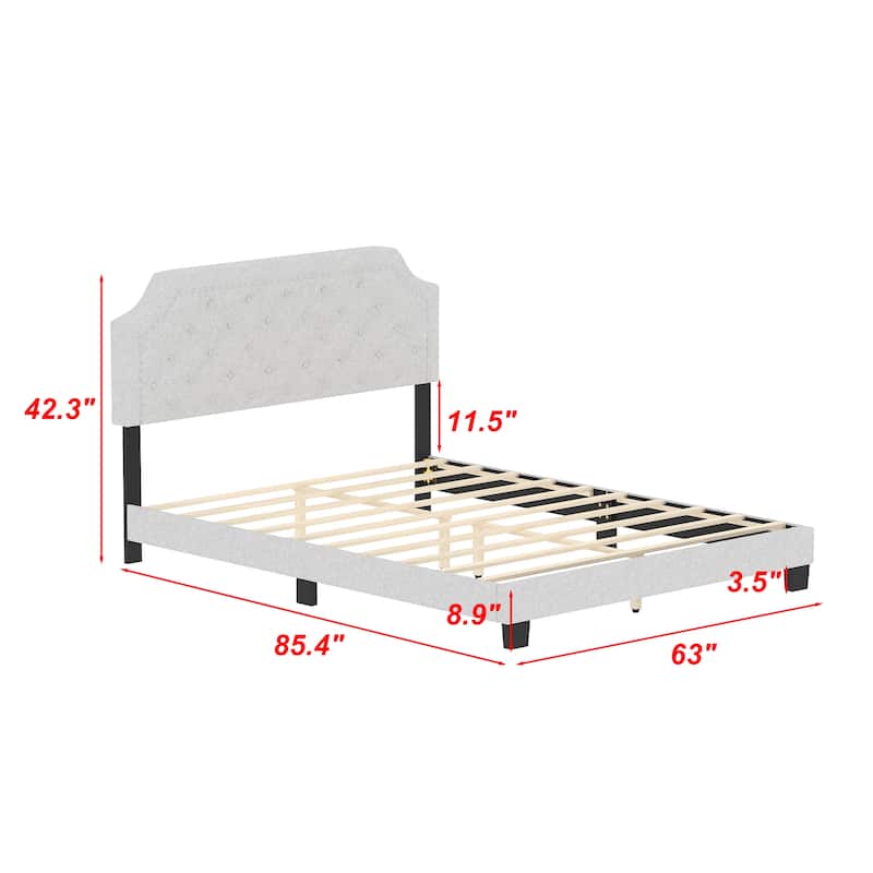 Queen Size Bed Frame with Upholstered Headboard Mattress Foundation
