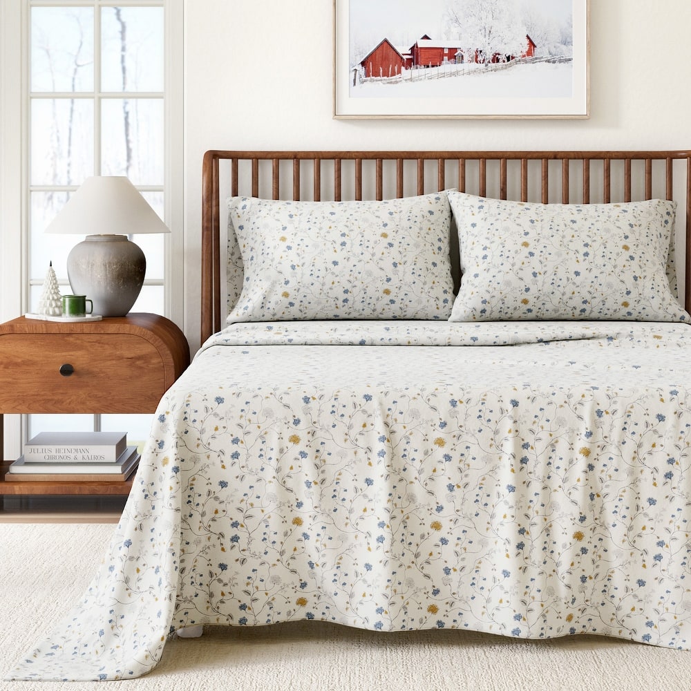 Linery & Co. Ultra-Soft Turkish Cotton Flannel Winter Floral Print Sheet Set