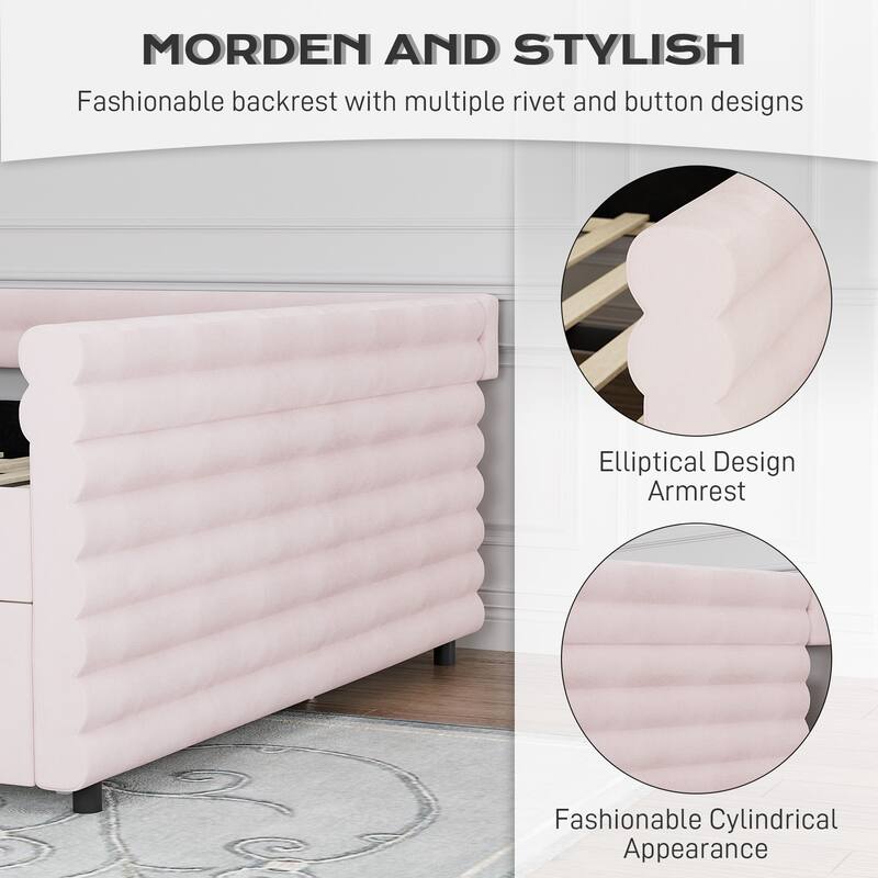 Ouyessir Modern Upholstered Tufted Daybed with Trundle & Drawers