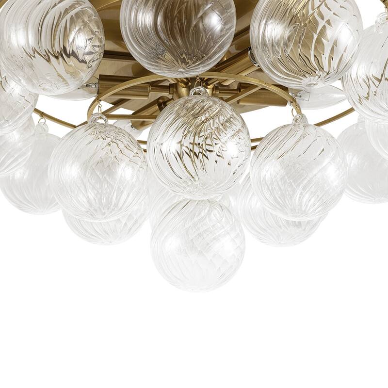 Mid-Century Modern 6-Light Ribbed Glass Globe Bubble Semi Flush Mount