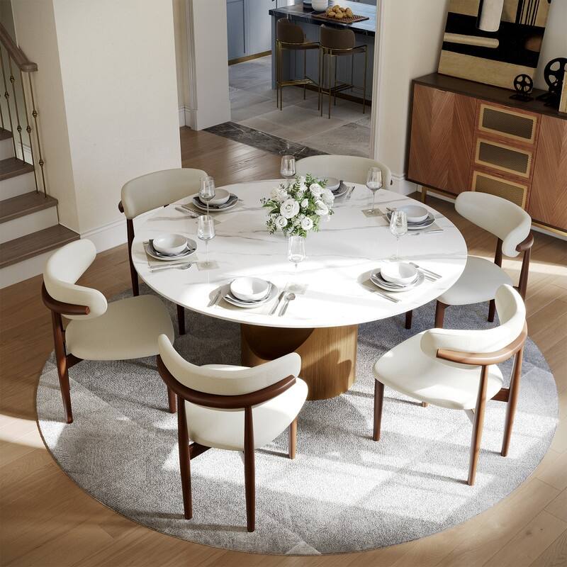 Modern Round Dining Table for Diningroom，White Glossy Stone Tabletop,Bronze Carbon Pedestal