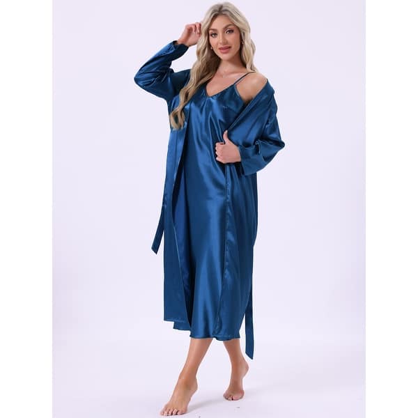 Women's Satin Bathrobe Set 2 Pieces Nightgown Silky Soft Midi Camisole  Pajama Sets Kimono Bridesmaid Robes - Bed Bath & Beyond - 43927143
