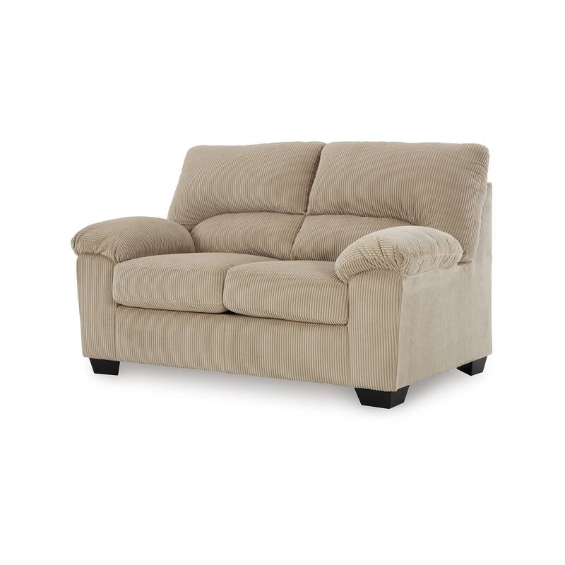 Simy Loveseat, 63 Inch Modern Style Sand Beige Polyester, Pillow Arms
