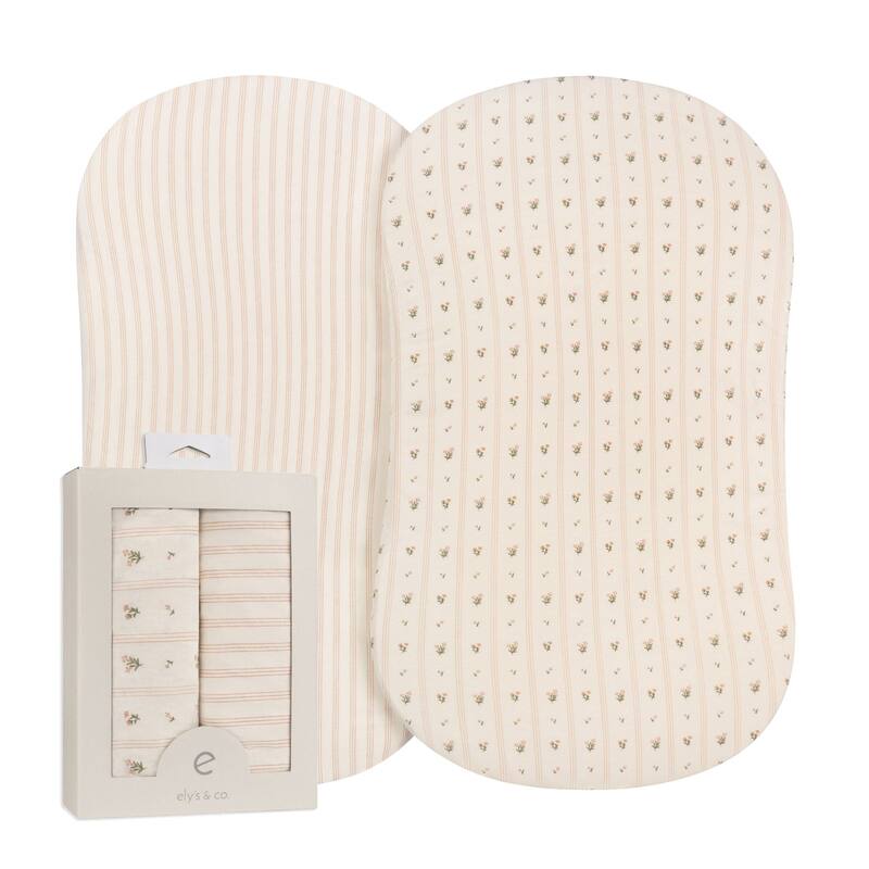 Ely's & Co. Baby Fitted Bassinet Sheet Set - 2 Pack - 32"x 16" - Pink Linear Floral