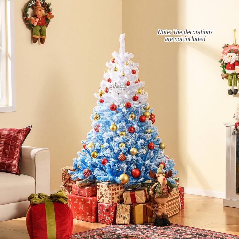 Gymax Artificial Christmas Tree Hinged Snow Flocked Xmas Tree w/ Lush