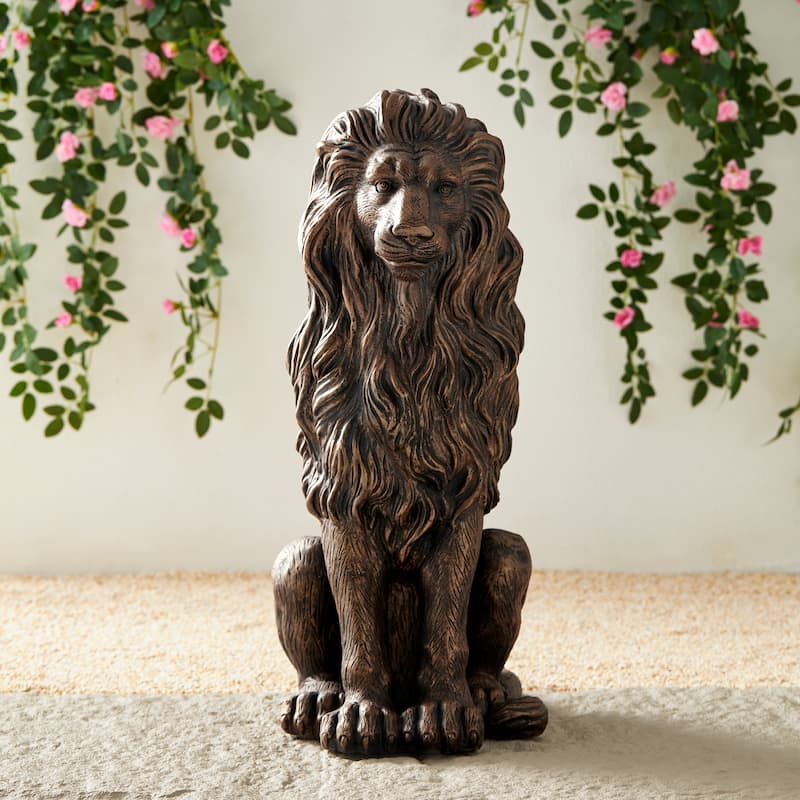 Glitzhome 28"H Oversized MGO Guardian Sitting Lion Garden Statue Porch Sculpture Indoor Outdoor