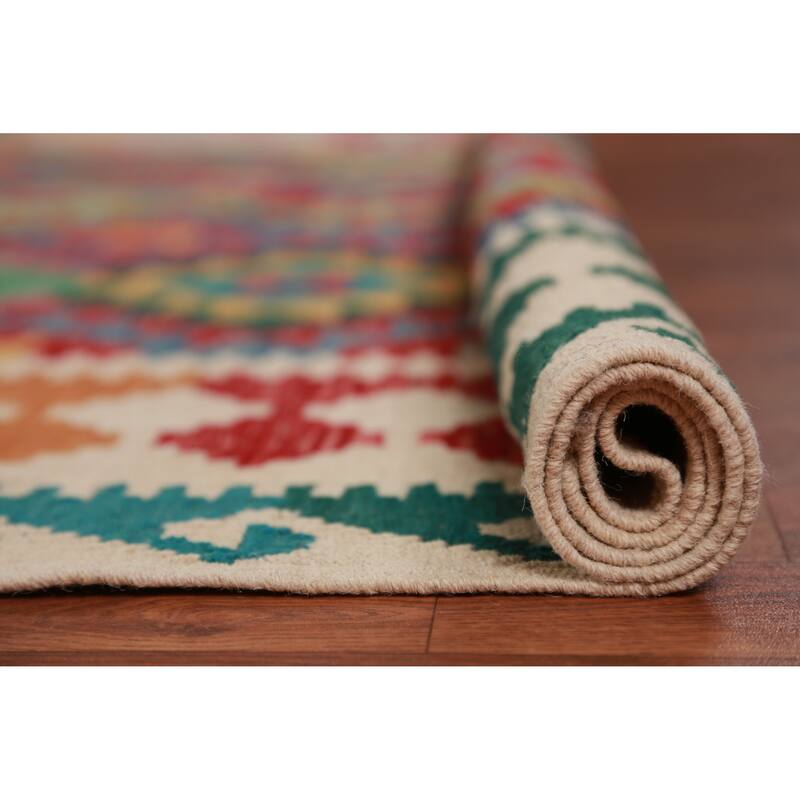 Hand Woven Oriental 100% Wool Carpet Southwestern Geometric Multi-Colored Kilim Area Rug - 8' 4'' X 5' 10''