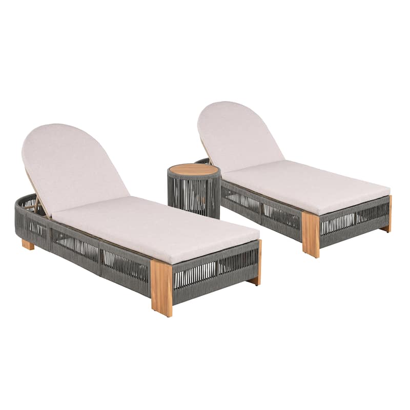 Christopher Knight Home - Eulalia Acacia Wood Outdoor Chaise Lounge With Cushion And 1 Table.