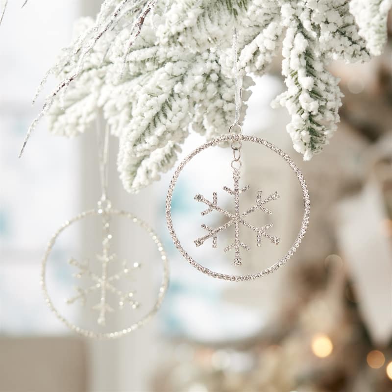 Jeweled Snowflake Disc Christmas Ornaments - 4" - Silver - 12ct