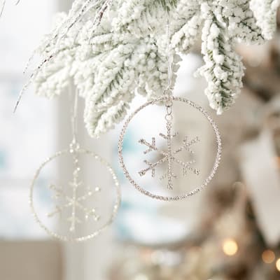 Jeweled Snowflake Disc Christmas Ornaments - 4" - Silver - 12ct