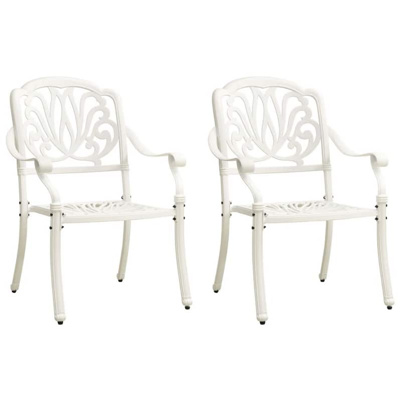 Outdoor Patio Chairs Set of 2, Floral Pattern Backrest, White Aluminum