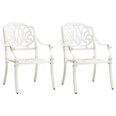 Outdoor Patio Chairs Set of 2, Floral Pattern Backrest, White Aluminum