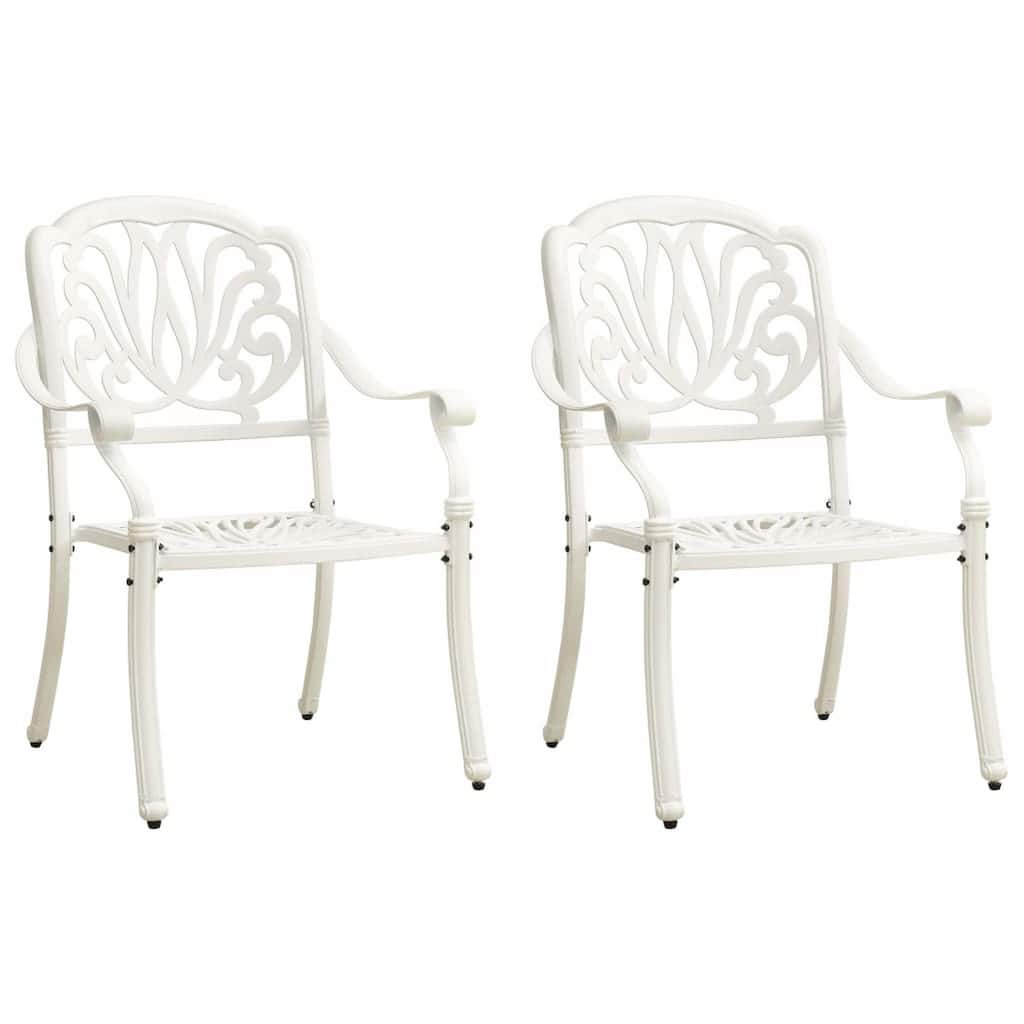 Outdoor Patio Chairs Set of 2, Floral Pattern Backrest, White Aluminum