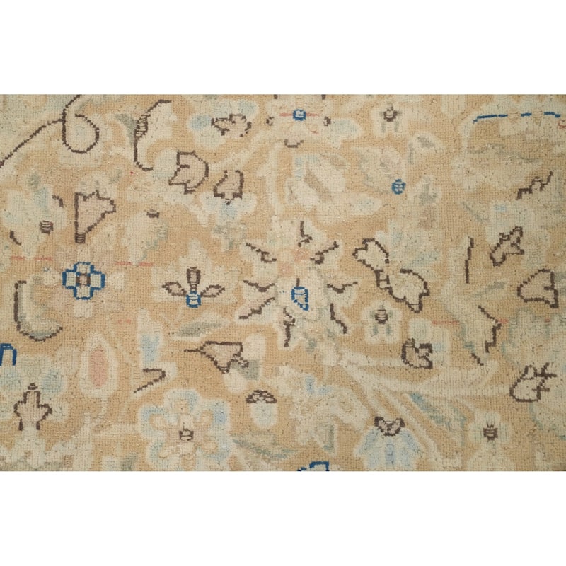 Hand Knotted Oriental 100% Wool Carpet Traditional Floral Beige & Ivories Kerman Area Rug - 13' 9'' X 9' 7''