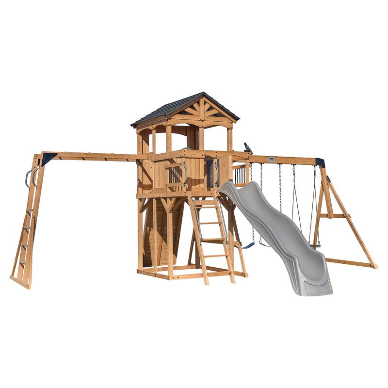 Backyard Discovery Dover Bay Spruce Swing Set, Slide, Monkey Bars
