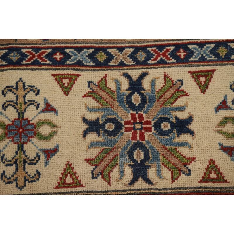 Red Geometric Kazak Oriental Large Area Rug Wool Carpet - 9'10" x 13'9"