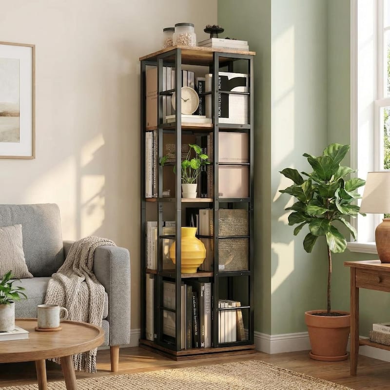 4-Tier 360° Narrow Rotating Bookshelf, Standing Book Storage Organizer - Brown