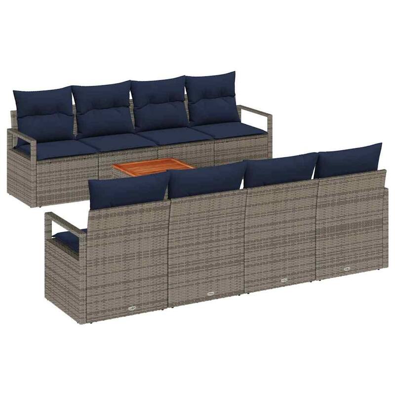 vidaXL 9 Garden Sofa Set with Cushions Black/Grey Poly Rattan - 90.6 x 24.4 x 27.2