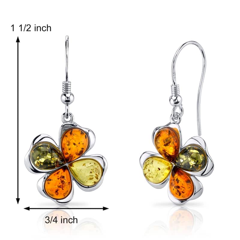 Baltic Amber Clover Earrings in Sterling Silver