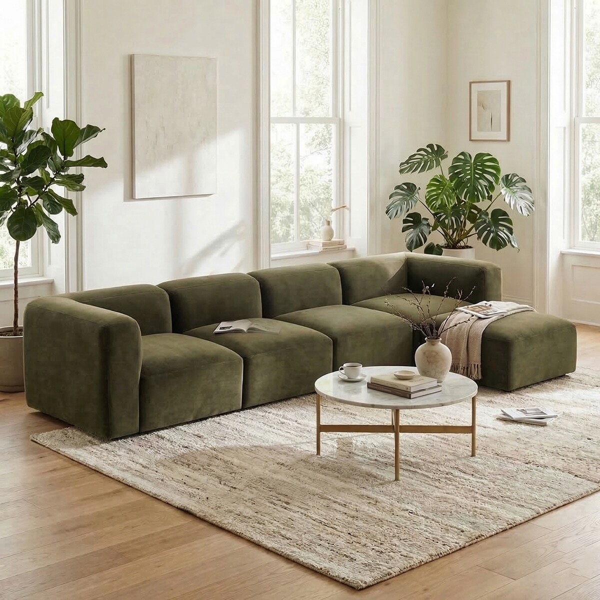 5-Piece Velvet Modular Sectional Sofa with Ottoman