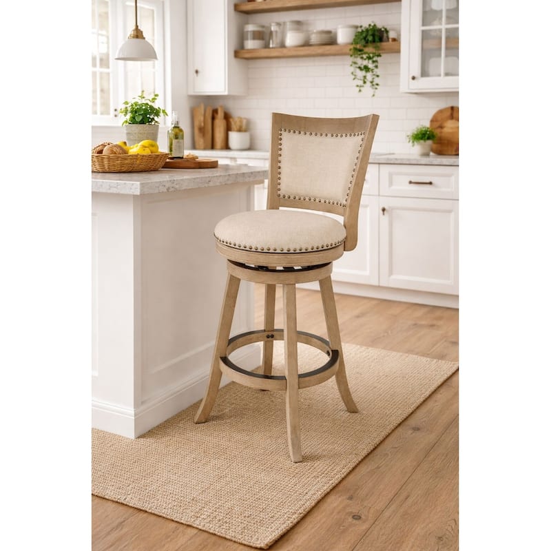 Melrose Wood Upholstered Swivel Counter Barstool